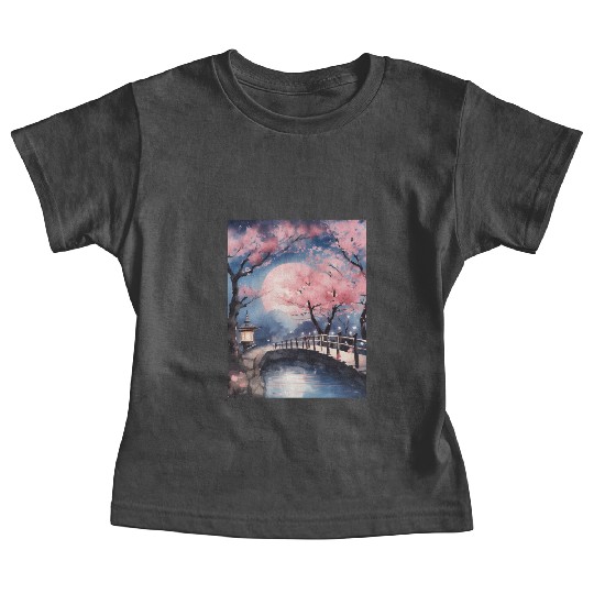 Watercolor cherry blossom festival full moon Baby Tees