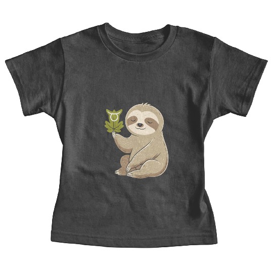 Taurus Zodiac Sloth with Leaf Symbol Serenity Baby Tees