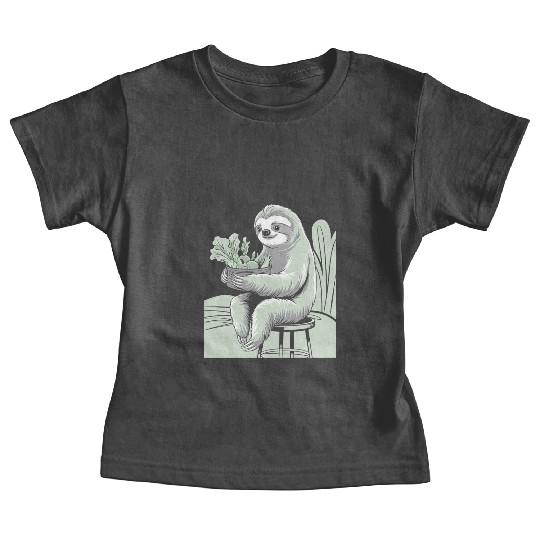 Cute Sloth Hugging Plants Vegan Vegetarian Baby Tees