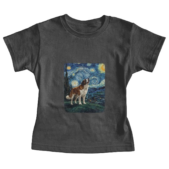 Saint Bernard Howling At Moon Starry Night Van Gog Baby Tees