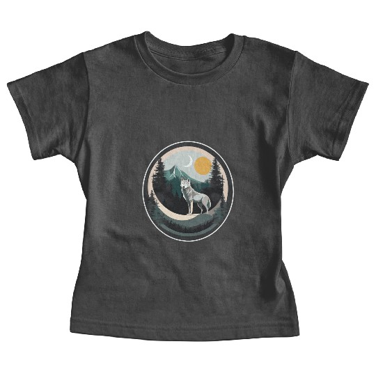 Lone Wolf Under Moonlit Sky Baby Tees