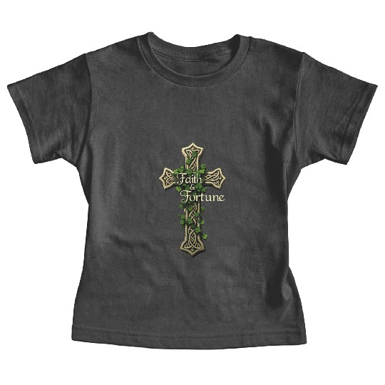 Celtic Cross Faith & Fortune Shamrock Design Baby Tees