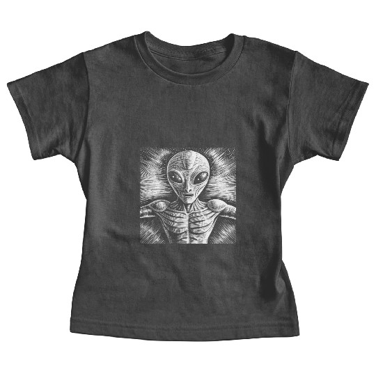 Grey Alien Engraving Baby Tees