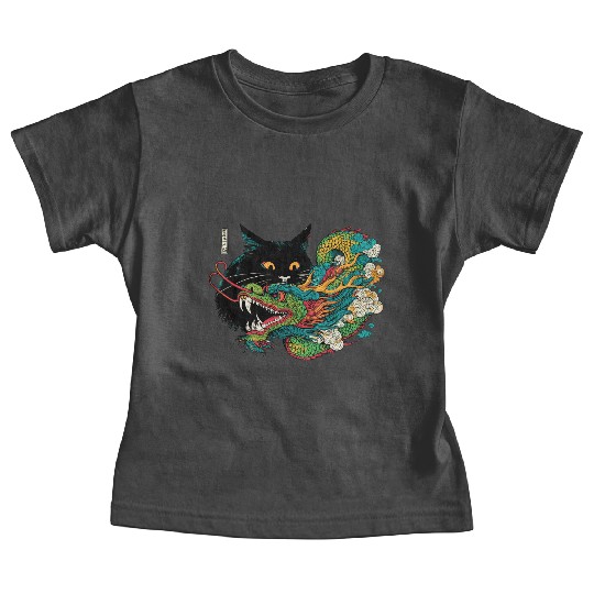 Ukiyo-e Black Cat Chinese Dragon Baby Tees