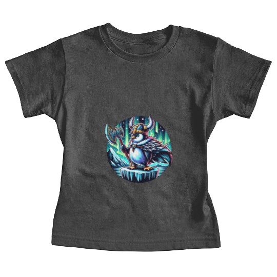 Viking Penguin with Axe Under Northern Lights Baby Tees