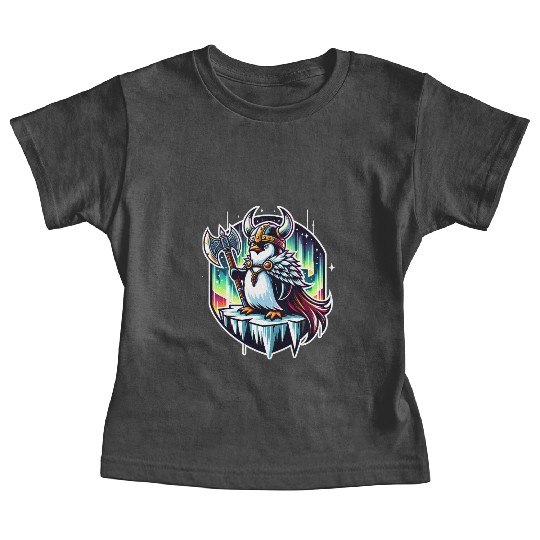 Viking Penguin Conquering Northern Lights Baby Tees