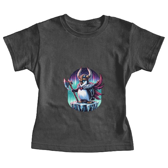 Viking Penguin Warrior Under Northern Lights Baby Tees