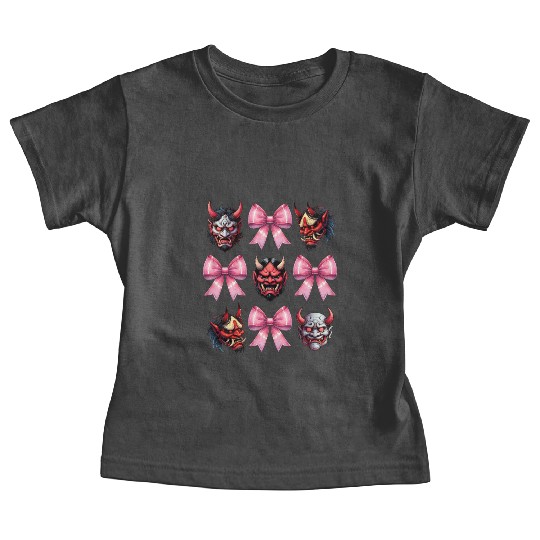 Coquette Bow Oni Yokai Devil Mask Pink Mothers Day Baby Tees
