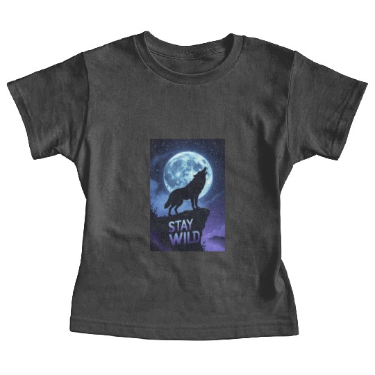 Stay Wild – Majestic Wolf Silhouette Under Moon Baby Tees