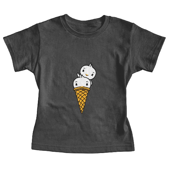 Two Birds Ice Cream Waffle Scoops Greeting Waving Baby Tees