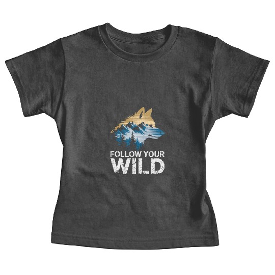 Follow Your Wild Adventure Mountain Wolf Baby Tees
