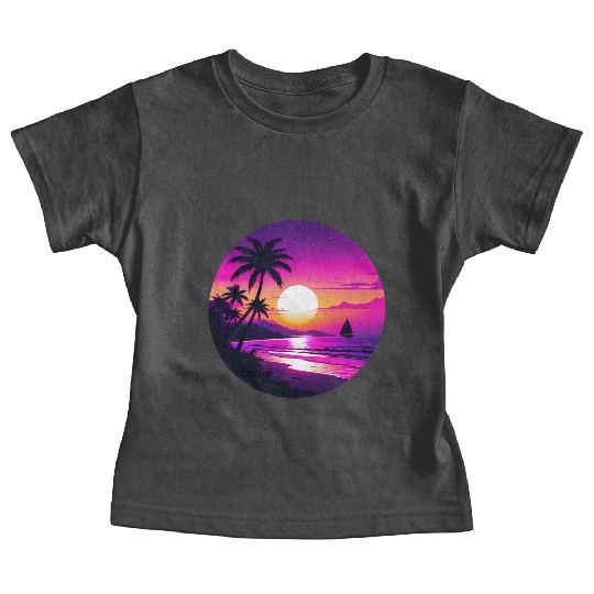 Tropical Retro Sunset Sailing Vacation Baby Tees