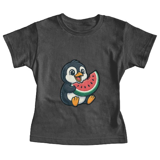 Penguin with Watermelon Summer Fruit Baby Tees