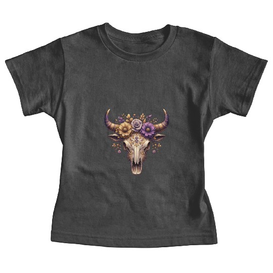 Boho Bull Skull with Floral – Western Bohemian Baby Tees