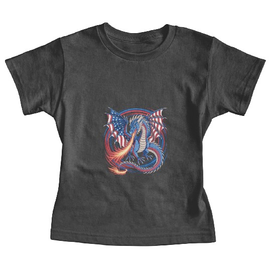 Patriotic American Flag Dragon Breathing Fire Baby Tees