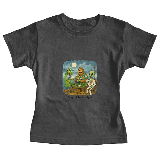 Bigfoot, Nessie and an Alien Play Poker - Cryptid Baby Tees