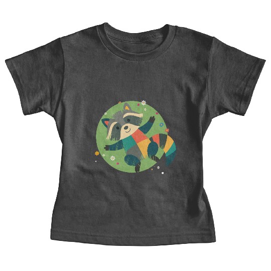 colorful raccoon lies relaxed in the green grass Baby Tees