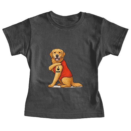 Funny golden retriever Dog I Love Mom Tattoo Lover Baby Tees