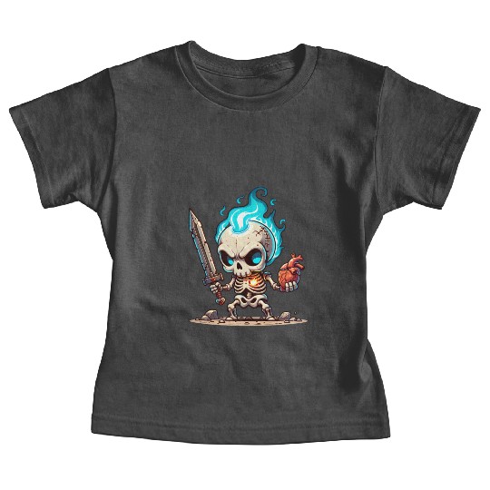 Flaming Skull Warrior – Heart of Fire Skeleton Baby Tees