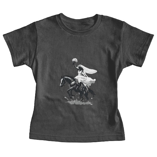 Western Cowgirl Bride on Bucking Horse – Grayscale Baby Tees