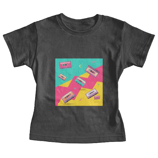 Retro Cassette Tape Pattern Baby Tees
