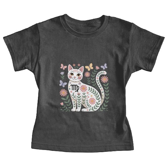 Virgo Zodiac Cat with Daisies Baby Tees