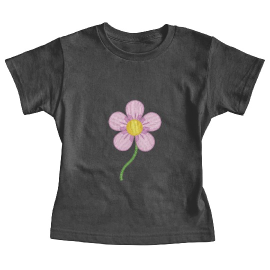 Cute Pink Embroidered Flower Illustration Baby Tees
