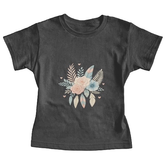 Boho Floral Watercolor Feather Bouquet - Aesthetic Baby Tees