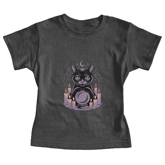 Witchy Cat with Crystal Ball and Candles Baby Tees
