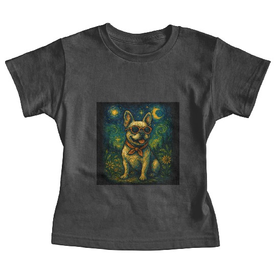 Starry Night Dog Funny Art Style Retro Glasses Pet Baby Tees