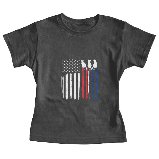 Patriotic Cat Lover - American Flag with Cat Silho Baby Tees