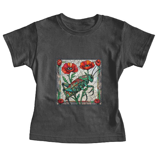 Grasshopper cricket stained glass poppy flower Baby Tees