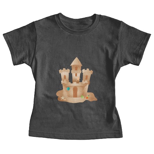 Sandcastle with Shells and Starfish on the Beach Baby Tees
