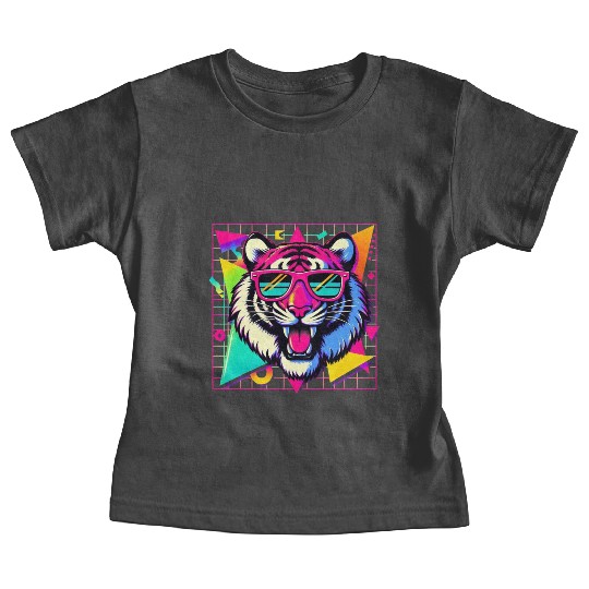 Cool Retro Tiger with Neon Sunglasses  Baby Tees