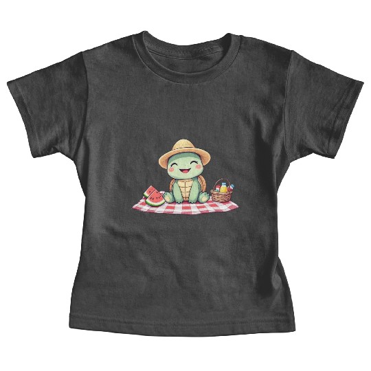 Whimsical Picnic Turtle Illustration Baby Tees