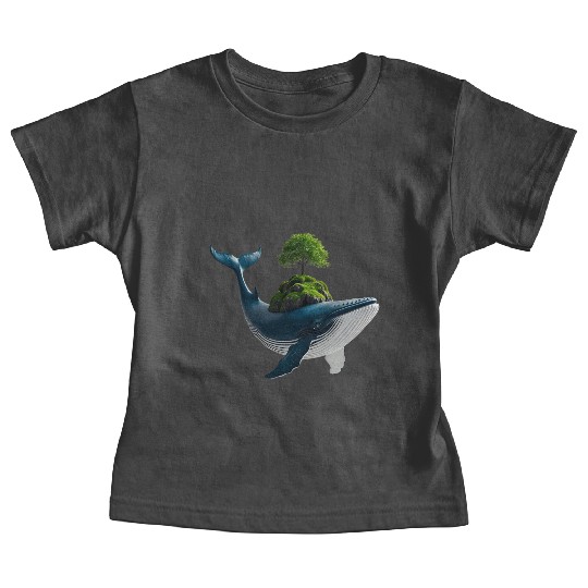 Whimsical Whale with Island and Tree Baby Tees