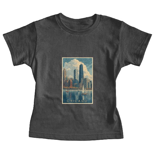 Chicago Skyline with Sailboats Baby Tees