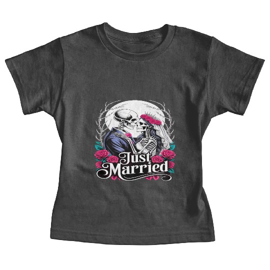 Gothic Just Married Skeletons Bride and Groom Baby Tees