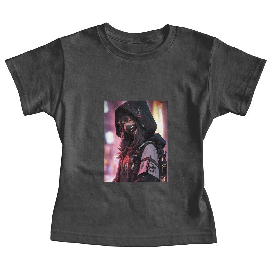 Cyberpunk Hooded Girl with Neon Accents Baby Tees