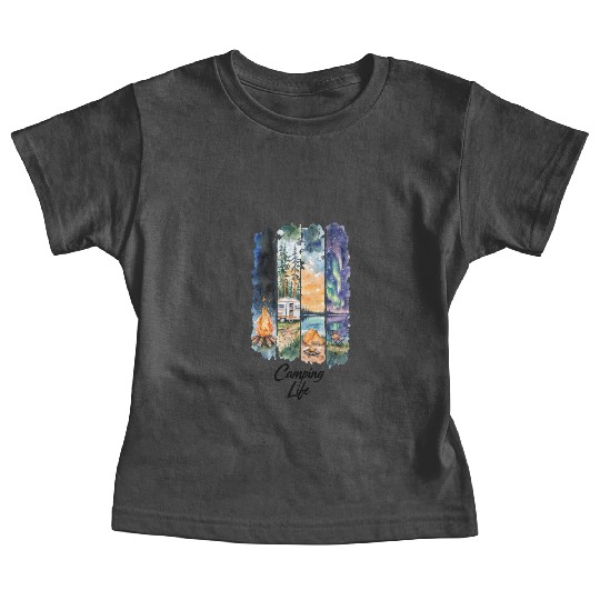 Watercolor Camping Nature Scene Baby Tees
