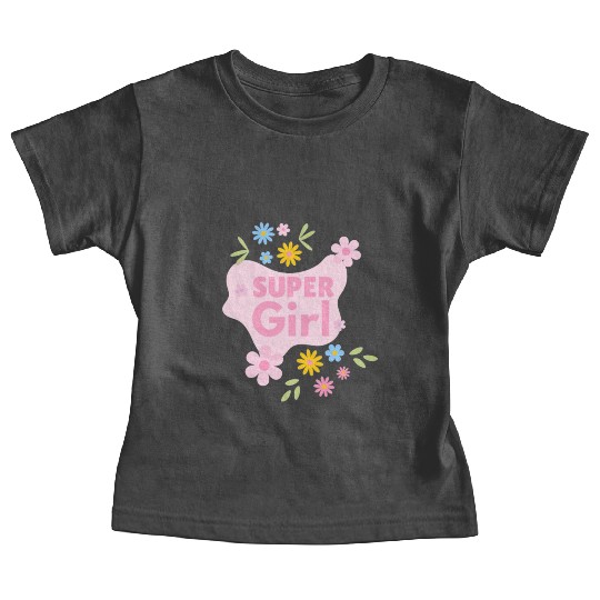 Super Girl Floral Badge Design Baby Tees