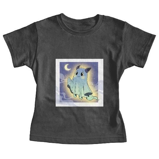 Cute Ghost Bat Under Moon Scene Baby Tees