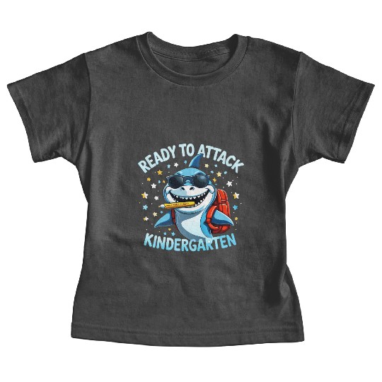 back-to-school-Shark With Backpack Kindergarten  Baby Tees