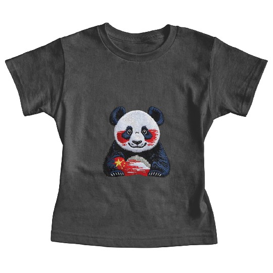 Chinese Panda Bear Red Yellow National Flag Patrio Baby Tees