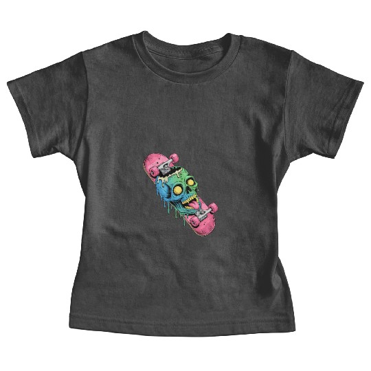 Neon Dripping Skull Skateboard Art Baby Tees