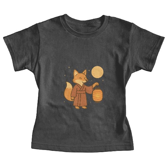 Cute Fox in Traditional Kimono with Lantern Baby Tees