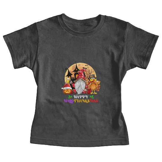 Happy Hallothanksmas Halloween Thanksgiving Xmas Baby Tees