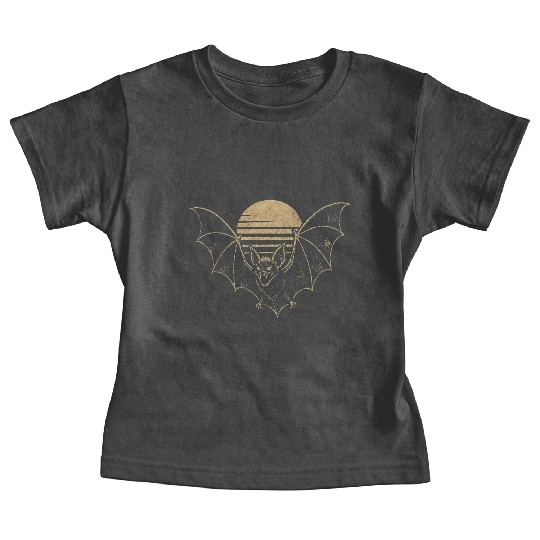 Retro Sunset Bat Silhouette with Full Moon Baby Tees