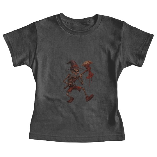 Haunted Skeleton Witch on Battle Axe Baby Tees