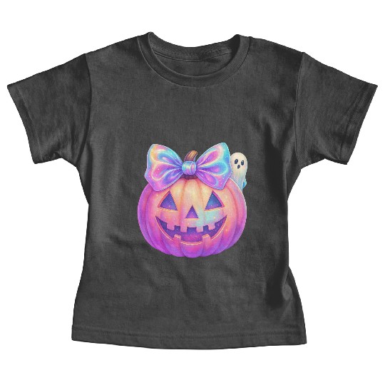 Glowing Halloween Pumpkin with Iridescent Bow Baby Tees